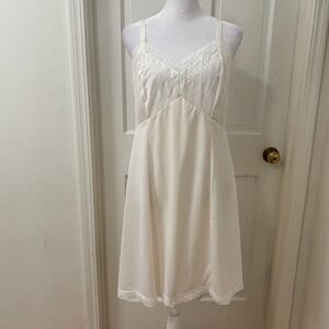 Vtg Sears Embroidered Slip Dress Coquette Y2K Cottagecore Ivory Lace Trim 38 NWT